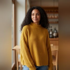 Anthroplogie Mock Neck Crop Oversized Green/yellow Citron Sweater Sz Medium New